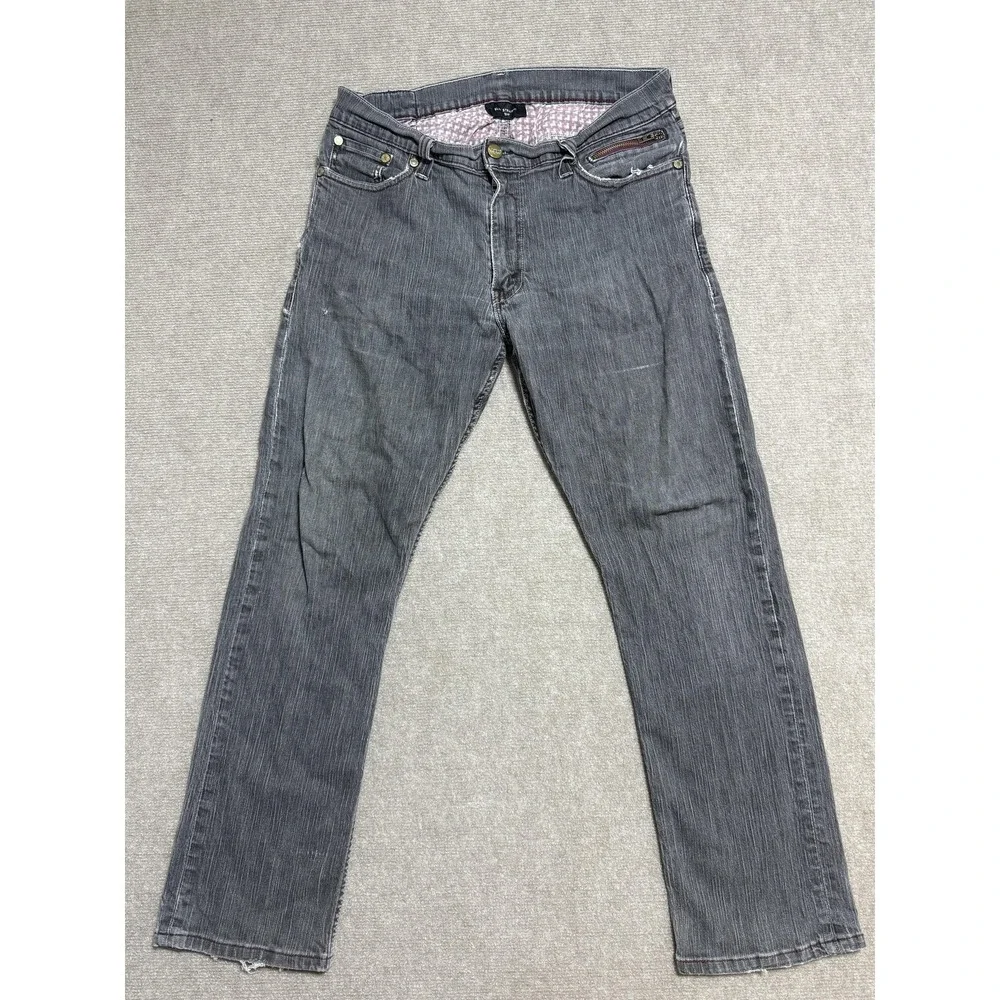 Levis 514 Jeans Mens 36x30 Gray Slim‎ Straight Distressed Denim Red Stitching
